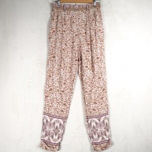 Ollari New York Womens Small Animal Print Boho Pants‎ Tan Pink Viscose